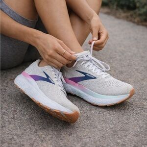 Brooks Women's Neutral Running Shoes — Light Gray with Purple & Pink Accents